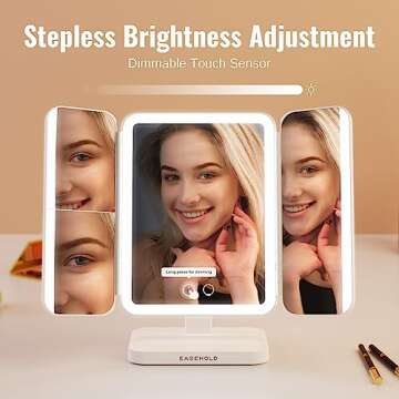 EASEHOLD Makeup Mirror with Lights, Rechargable Lighted Vanity Mirror with 116 LEDs, 1X/2X/3X Magnifying, 3-Color Mirror with LED Lights,5000 mAh Lighted Makeup Mirror, Adjustable Brightness/Angle