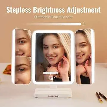 EASEHOLD Makeup Mirror with Lights, Rechargable Lighted Vanity Mirror with 116 LEDs, 1X/2X/3X Magnifying, 3-Color Mirror with LED Lights,5000 mAh Lighted Makeup Mirror, Adjustable Brightness/Angle