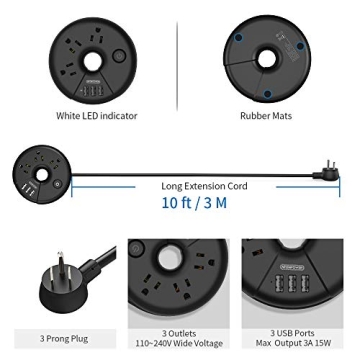 Versatile NTONPOWER 10 ft Power Strip with USB Charging