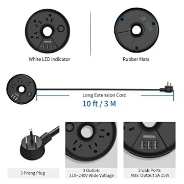 Versatile NTONPOWER 10 ft Power Strip with USB Charging