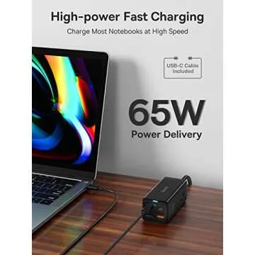 Baseus USB C Charger PowerCombo 65W - 6 in 1 Travel Power Strip USB C Desk Charging Station with 2AC Outlets, Fast Charging Extension Cord for Laptops iPhone Samsung iPad (100W Type C Cable Included)