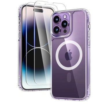 TAURI 3 in 1 Magnetic for iPhone 14 Pro Case Clear, Compatible with Magsafe [Not-Yellowing] with 2X ...