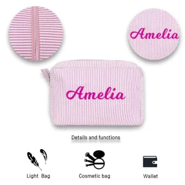 MT WORLD Personalized Seersucker Toiletry Bag for Women
