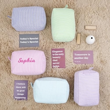 MT WORLD Personalized Seersucker Toiletry Bag for Women