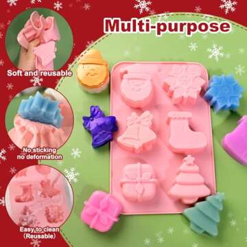 SIQINZONGWA (2Pack) Christmas Soap Molds, Christmas Silicone Molds for Mini Cakes, Candles, Soap, In...