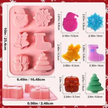 SIQINZONGWA (2Pack) Christmas Soap Molds, Christmas Silicone Molds for Mini Cakes, Candles, Soap, Include 6 Shapes Christmas Tree, Socks, Snowflake, Santa Claus, Gift Box, Jingle Bell Baking Molds