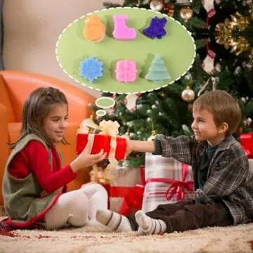 SIQINZONGWA (2Pack) Christmas Soap Molds, Christmas Silicone Molds for Mini Cakes, Candles, Soap, Include 6 Shapes Christmas Tree, Socks, Snowflake, Santa Claus, Gift Box, Jingle Bell Baking Molds