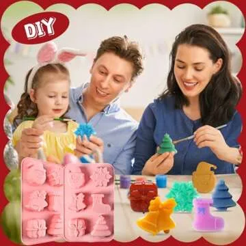 SIQINZONGWA (2Pack) Christmas Soap Molds, Christmas Silicone Molds for Mini Cakes, Candles, Soap, Include 6 Shapes Christmas Tree, Socks, Snowflake, Santa Claus, Gift Box, Jingle Bell Baking Molds