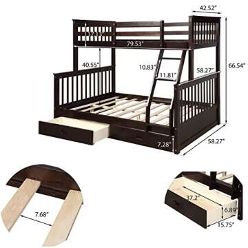 Harper & Bright Designs Twin-Over-Full Bunk Bed with Ladders and Two Storage Drawers,Space-Saving De...