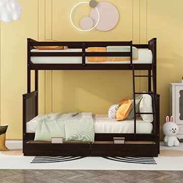 Harper & Bright Designs Twin-Over-Full Bunk Bed with Ladders and Two Storage Drawers,Space-Saving Design,Espresso