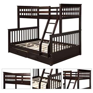 Harper & Bright Designs Twin-Over-Full Bunk Bed with Ladders and Two Storage Drawers,Space-Saving Design,Espresso