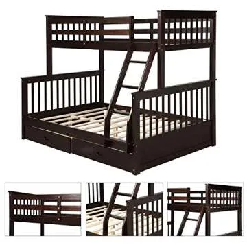 Harper & Bright Designs Twin-Over-Full Bunk Bed with Ladders and Two Storage Drawers,Space-Saving Design,Espresso