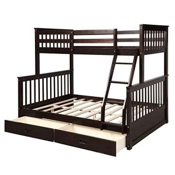 Harper & Bright Designs Twin-Over-Full Bunk Bed with Ladders and Two Storage Drawers,Space-Saving Design,Espresso