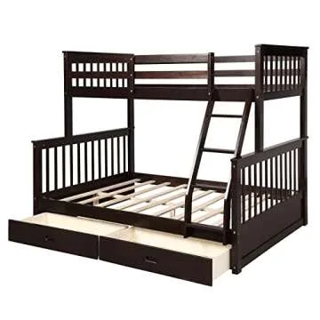 Harper & Bright Designs Twin-Over-Full Bunk Bed with Ladders and Two Storage Drawers,Space-Saving Design,Espresso