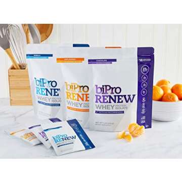 BiPro Renew to-Go 100% Whey Isolate Protein Powder, Unflavored, 12 Single-Serve Packets - Dietitian Recommended, Sugar Free, Suitable for Lactose Intolerance, Gluten Free, Hormone Free