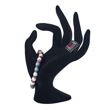 OK Gesture Ring Hand Holder,Jewelry Display Stand Hand Holder for Rings Bracelets Photo Props,Home Decoration(Black Velvet)