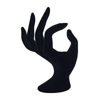 OK Gesture Ring Hand Holder,Jewelry Display Stand Hand Holder for Rings Bracelets Photo Props,Home Decoration(Black Velvet)