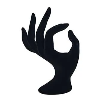 OK Gesture Ring Hand Holder,Jewelry Display Stand Hand Holder for Rings Bracelets Photo Props,Home Decoration(Black Velvet)