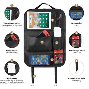 LUCMO Car Backseat Organizer with Tablet Holder,6 Storage Pockets Car Storage Organizer with Foldabl...