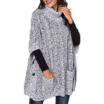 Yingkis Women's Cowl Neck Poncho Sweater in Grey