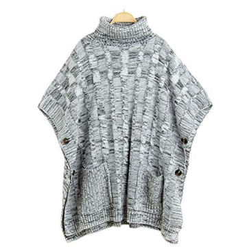 Yingkis Women's Cowl Neck Poncho Sweater in Grey