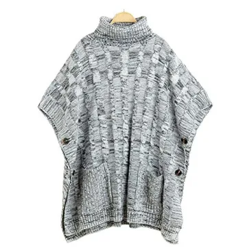Yingkis Women's Cowl Neck Poncho Sweater in Grey