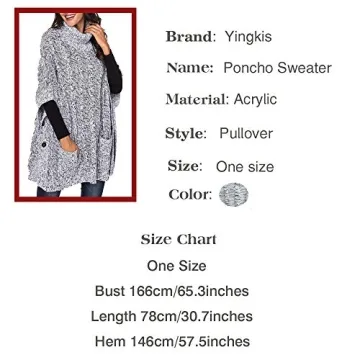 Yingkis Women's Cowl Neck Poncho Sweater in Grey