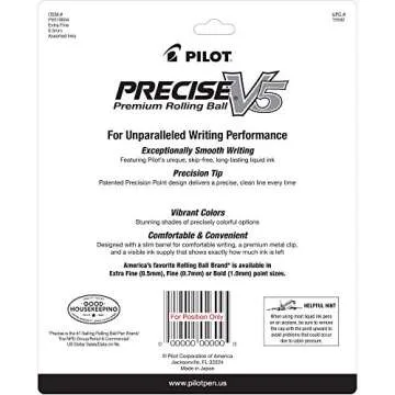 PILOT Precise V5 Rolling Ball Pen Extra Fine Point - 0.5mm - Bulk 10 Pack of 5 Black and 5 Blue Liquid Ink Rollerball Pens