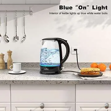 Willz Electric Glass Kettle with Heat Resistant Handle and Cordless Pour, Quick Boil & Auto Shut-Off Technology, Blue Boil Light, 1.7L, 1500 W, Black