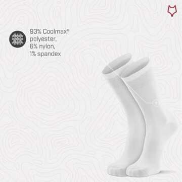 Fox River Wick Dry Crew Liner Sock, CoolMax Thin Fabric for Comfort, Breathable, Moisture Wicking, Performance Boot Socks, White, Medium