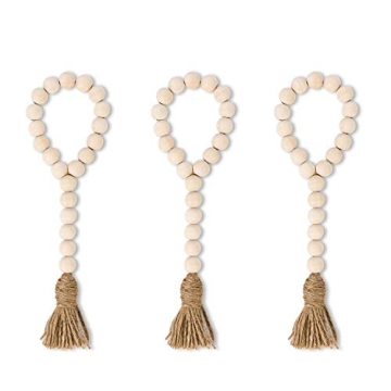 TIMEYARD Rustic Wood Bead Garland with Tassels 3Pcs