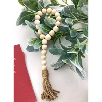 TIMEYARD Rustic Wood Bead Garland with Tassels 3Pcs