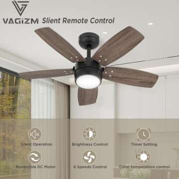 Vagizm Ceiling Fan 36'' for Small Room: Modern Ceiling Fans with Light Remote Control - Reversible Q...