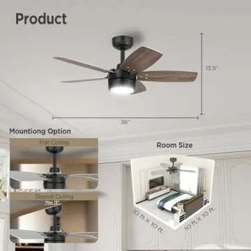 Quiet Modern Ceiling Fan with Light for Small Rooms
