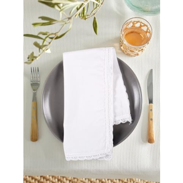 Elegant Cloth Dinner Napkins with Lace - Set of 12, 20x20