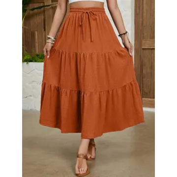 Lyrur Women's Boho Maxi Skirt with Pockets - Fall 2024