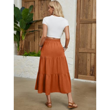 Lyrur Women's Boho Maxi Skirt with Pockets - Fall 2024