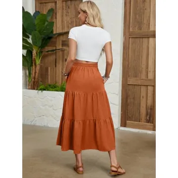 Lyrur Women's Boho Maxi Skirt with Pockets - Fall 2024