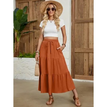Lyrur Women's Boho Maxi Skirt with Pockets - Fall 2024