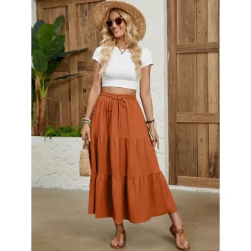 Lyrur Women's Boho Maxi Skirt with Pockets - Fall 2024