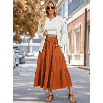 Lyrur Women's Boho Maxi Skirt with Pockets - Fall 2024