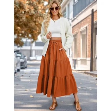 Lyrur Women's Boho Maxi Skirt with Pockets - Fall 2024
