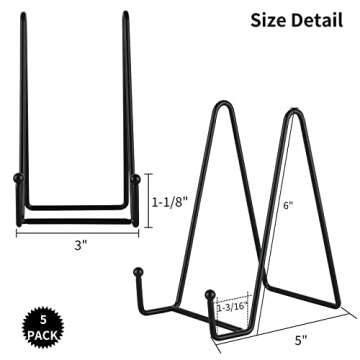 IBosins 5 Pack 6 Inch Plate Holder Display Stands, Metal Black Frame Stand for Picture, Book, Photo ...