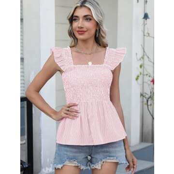 LOMON Womens Summer Casual Sleeveless Tank Tops with Ruffle Sleeves