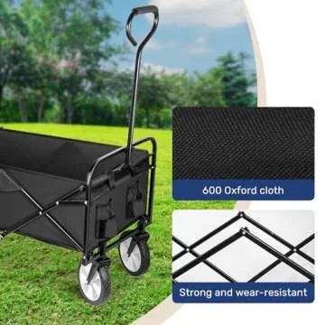 YSSOA Folding Garden Cart PRO, Collapsible Wagon with 360 Degree Swivel Wheels & Adjustable Handle, Black, 220lbs Weight Capacity