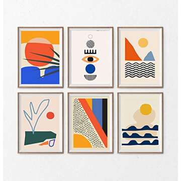 iMagitek Set of 6 Unframed Mid-Century Color Block Contemporary Pop Art Print, Modern Abstract Retro Minimalist Mystical Eye Wall Art Print (8" x 10")