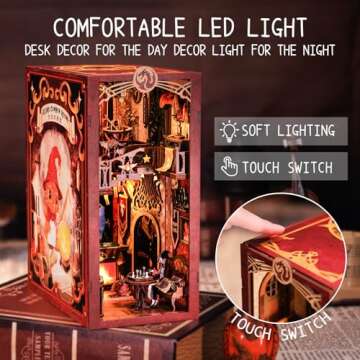 CUTEBEE DIY Book Nook Kit for Adults and Teens, DIY Wooden Miniature Tiny House Dollhouse Kit Bookshelf Booknook Bookcase Model Build Gift Kit Decor Alley with LED Light