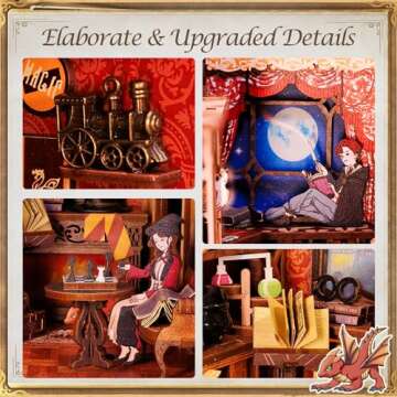 CUTEBEE DIY Book Nook Kit for Adults and Teens, DIY Wooden Miniature Tiny House Dollhouse Kit Bookshelf Booknook Bookcase Model Build Gift Kit Decor Alley with LED Light