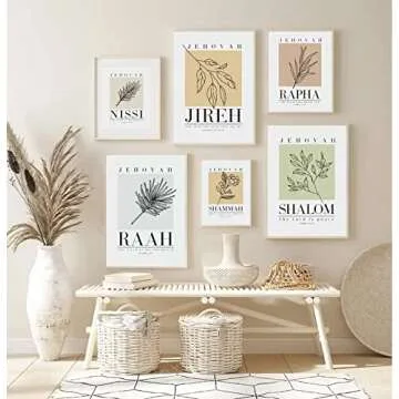 Bible Wall Art Print Set of 6 Christian Scripture Wall Art Decor Jehovah Jireh Rapha Shalom Shammah Nissi Raah Wall Art Bible Verse Poster Modern Minimalist for Living Room Bedroom 8x10 Inch UNFRAMED