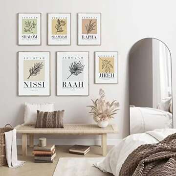 Bible Wall Art Print Set of 6 Christian Scripture Wall Art Decor Jehovah Jireh Rapha Shalom Shammah Nissi Raah Wall Art Bible Verse Poster Modern Minimalist for Living Room Bedroom 8x10 Inch UNFRAMED